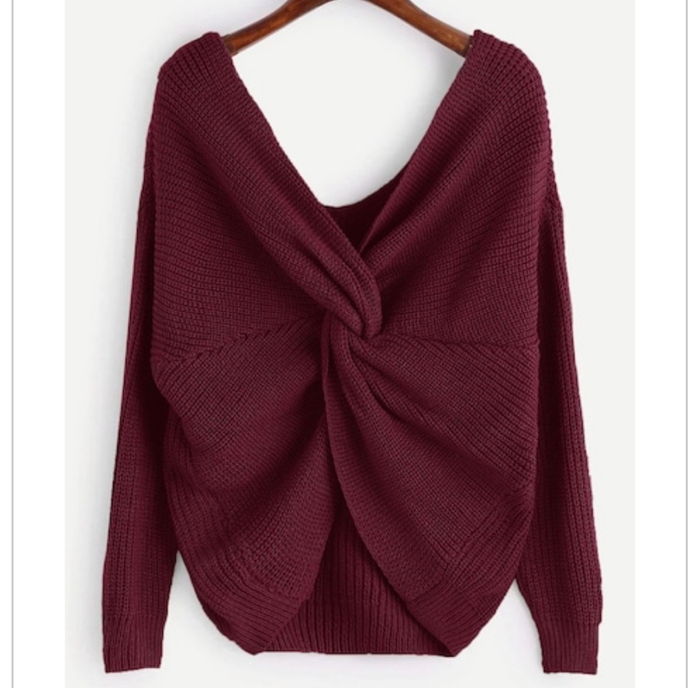 LAST 1‼️TWIST front back BURGUNDY SWEATER- Sweater - Picture 2 of 5